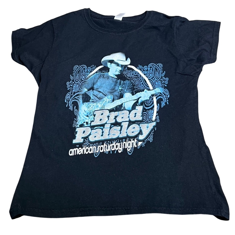 Band Tee Brad Paisley American Saturday Night Tour Fitted Tee Women's S Black